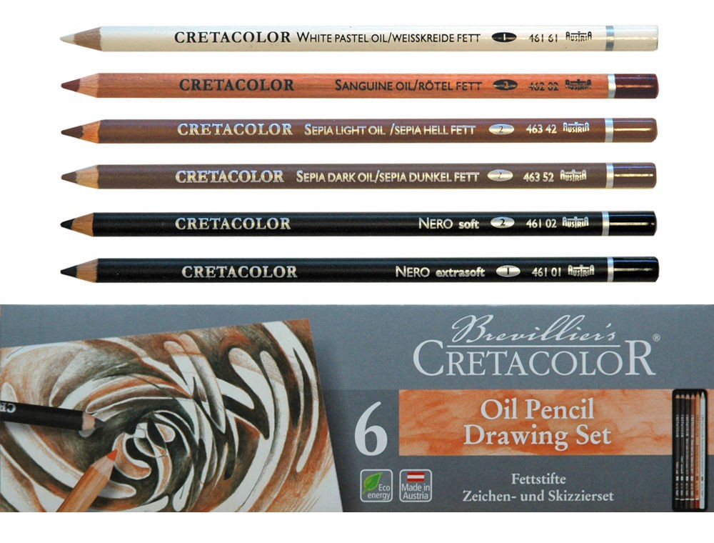 Cretacolor Karakalem Füzen Eskiz Seti, Oil Pencil Drawing Set, 6'lı , Metal Kutu