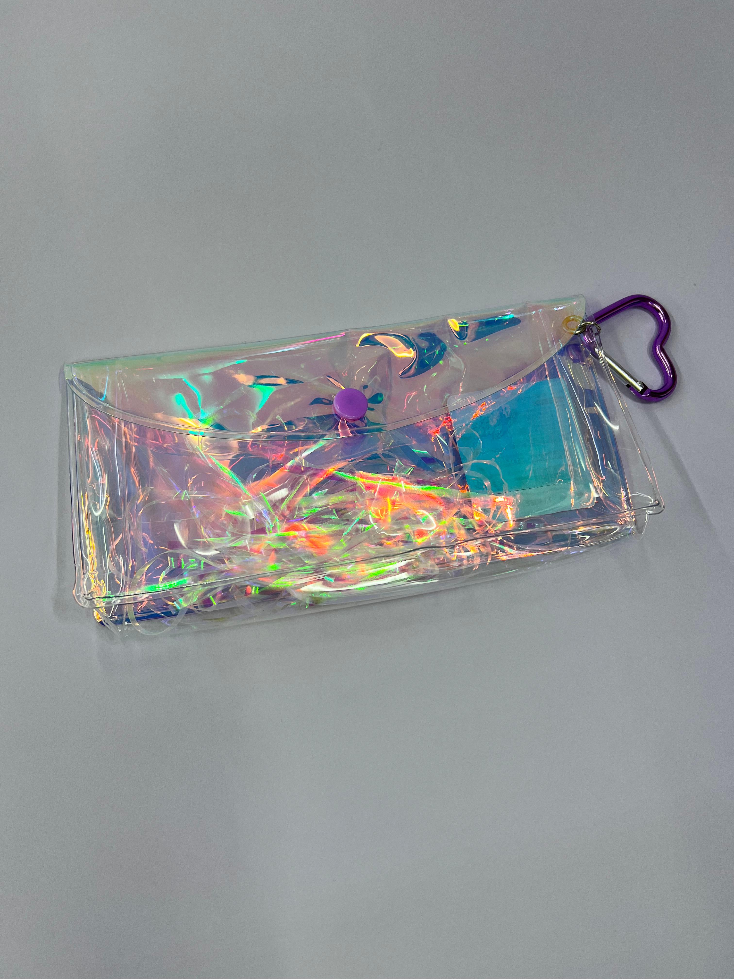 Hologramlı Kalem Kutusu Çanta Mor Kalp
