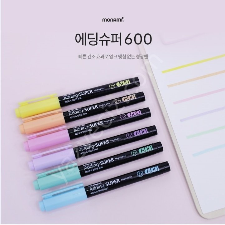 Monami Adding Super 600, 6'lı Pastel Renk Fosforlu Kalem Seti