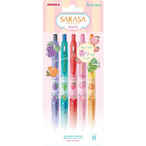 Zebra Sarasa Klipsli Jel Tükenmez Kalem 0.5mm Kokulu Meyve 5 Renk Seti JJ29-KF-5C