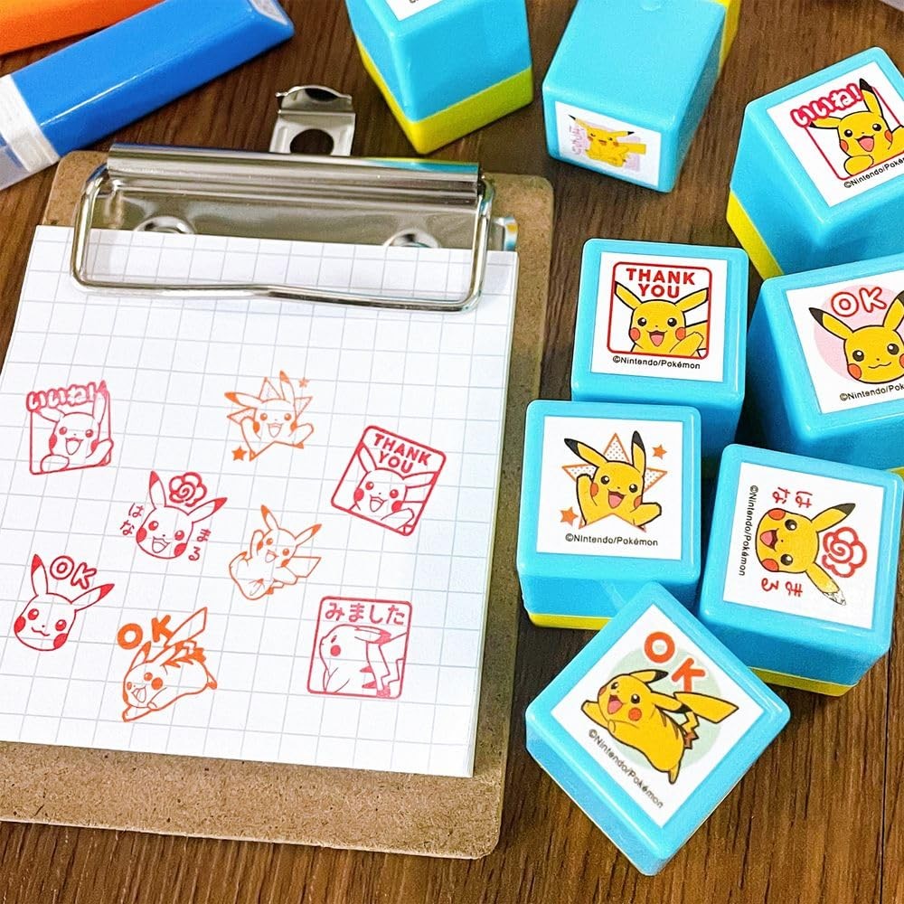 Pokemon Mini Pon Damgası Pikachu Mutlu - Mürekkep rengi: Pembe
