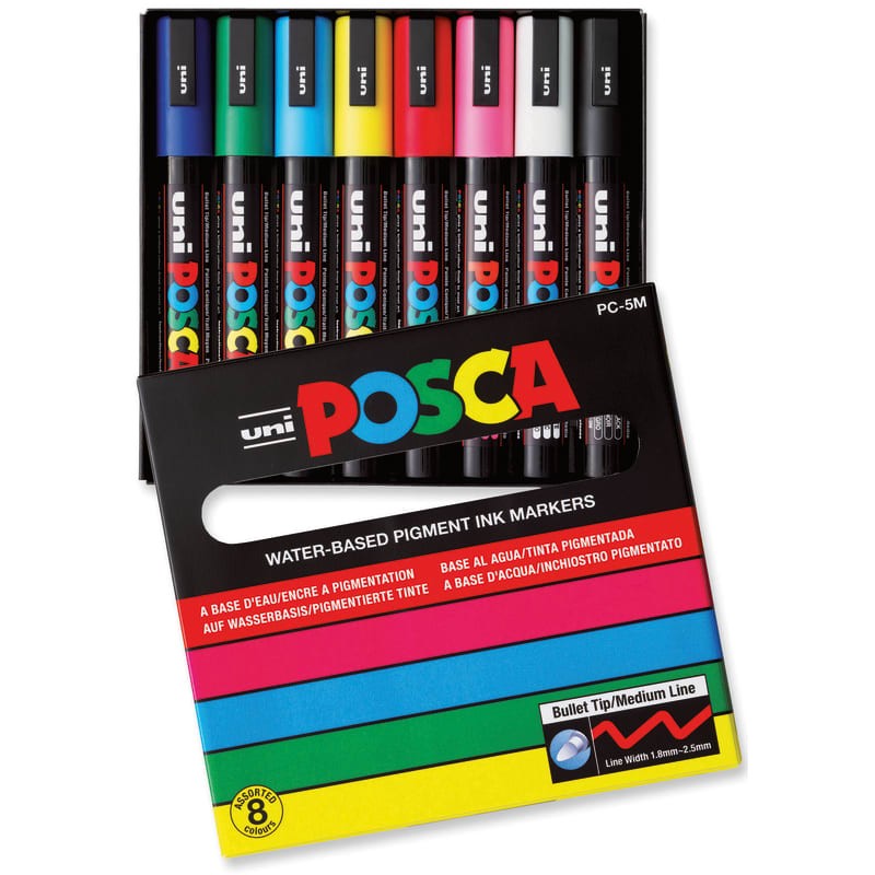 Uni Posca PC-5M Boyama Markörü 1.8-2.5 mm Ana Renkler 8'li Set