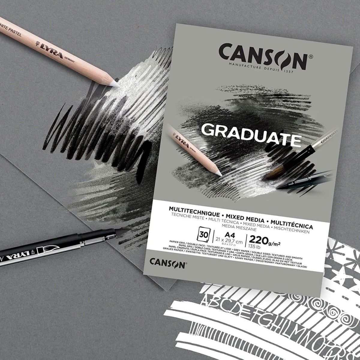  Canson Graduate Mix Media GREY A4 220gr 30 yp Resim Defteri