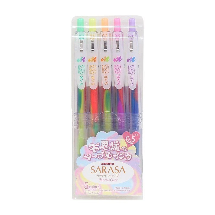 Kampanyalı Zebra Sarasa Klipsli Mermer Renk 5'li Jel Kalem Seti
