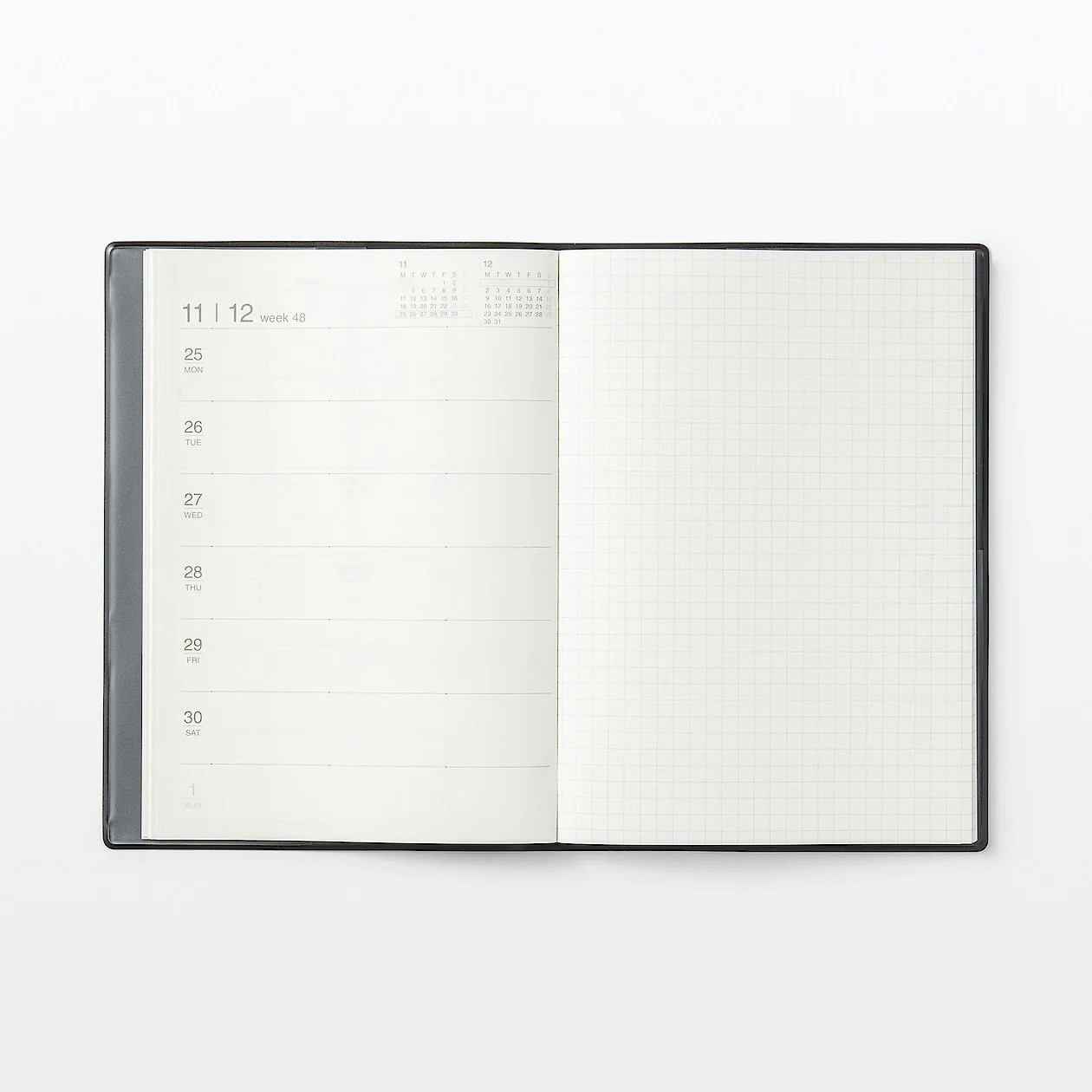 Muji 2025 Aylık/Haftalık Planlayıcı (Pzt-Pazar) - B6 Ajanda - Koyu Gri