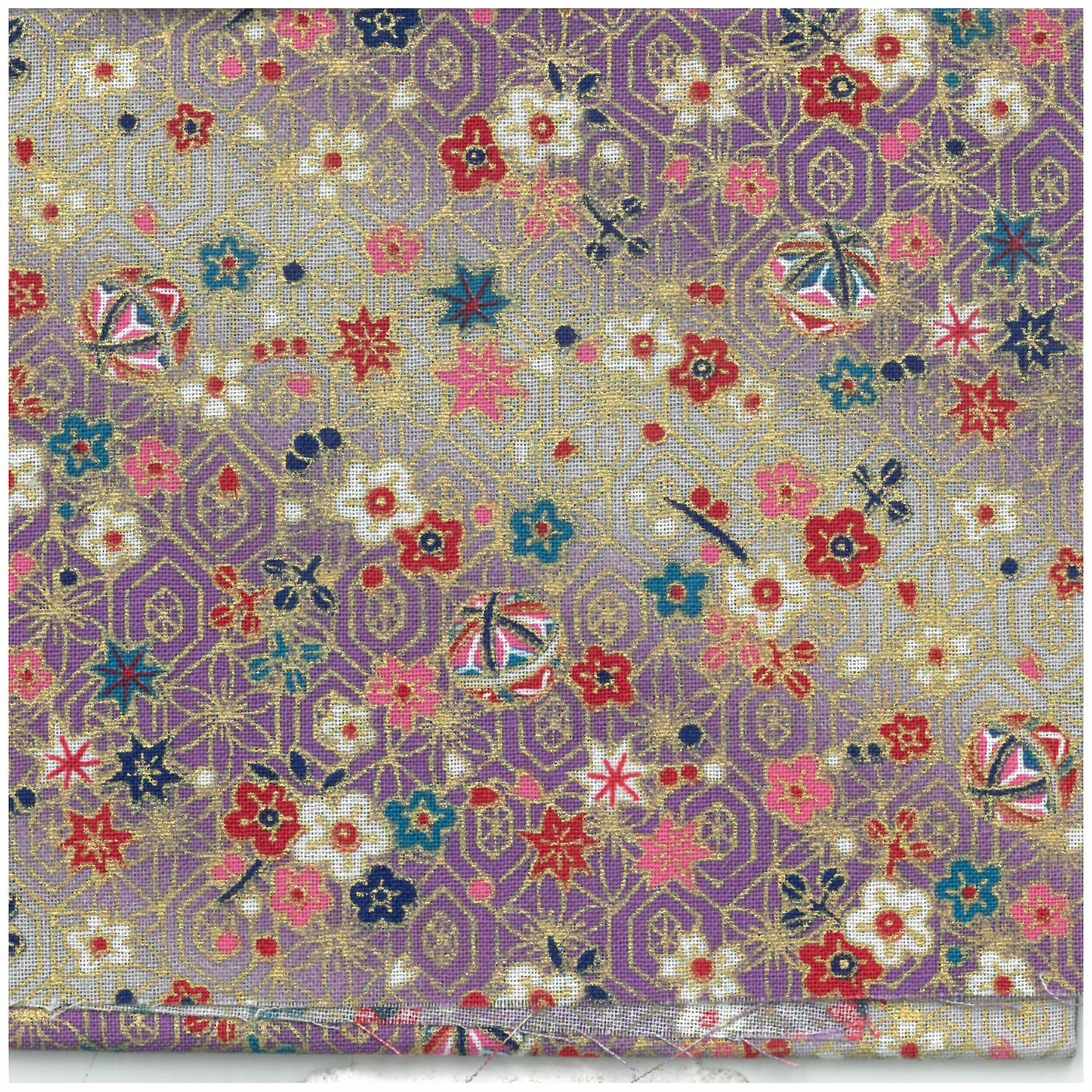 Orjinal Japon Mendil %100 Koton 30 cm * 35 cm Pembe Lila Desenli