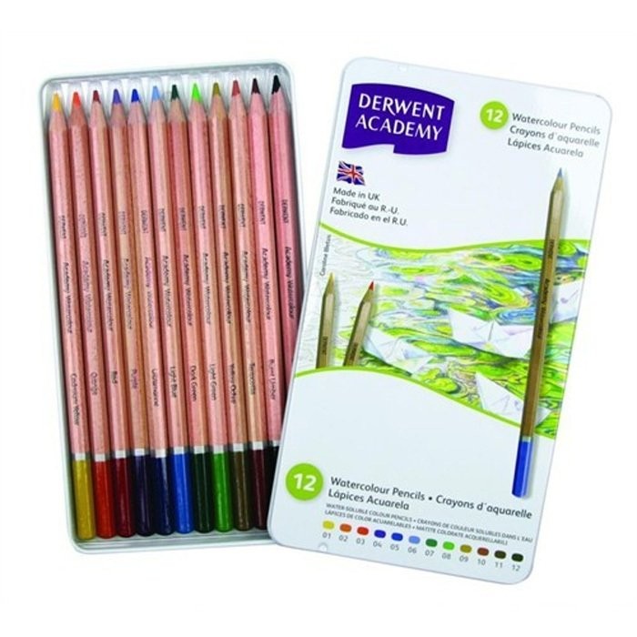 Derwent Academy Watercolour Pencils Aquarel Boya Teneke Kutu 12 Renk