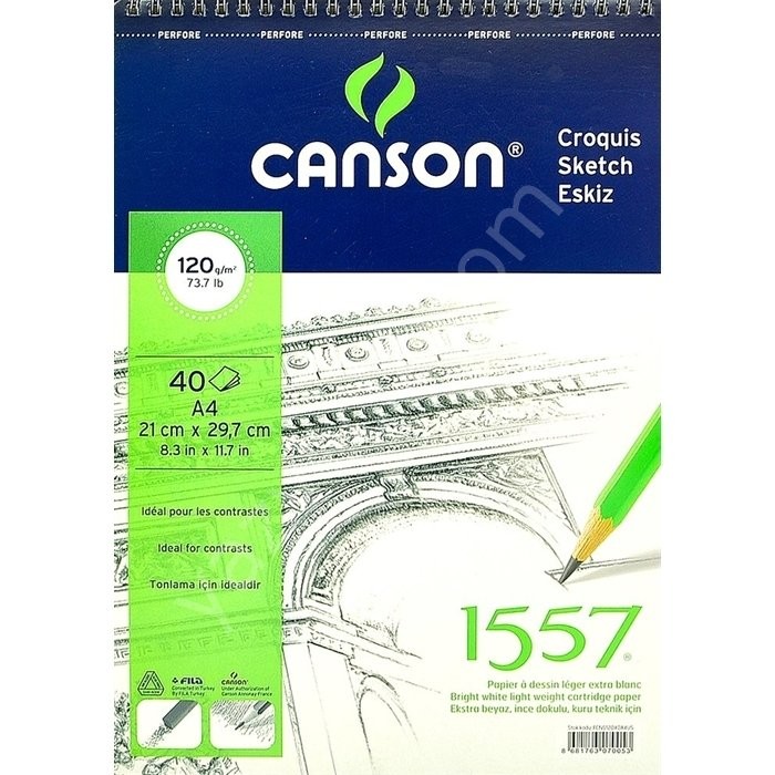 Canson 1557 Resim Ve Çizim Blok 120Gr A4 40Yp Üstten Spiralli Resim Defteri