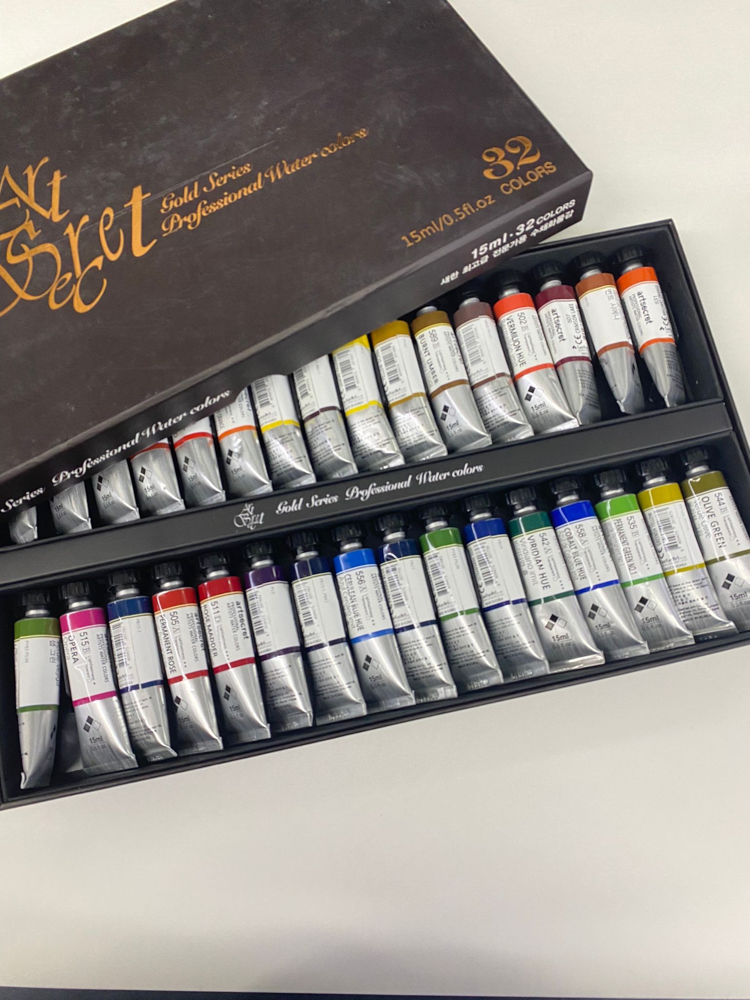 Kampanyalı Kore Malı Profesyonel Kalite  32'li Büyük Boy 15ml Tüp Suluboya Seti. Art Secret Gold Series, Professional Watercolors