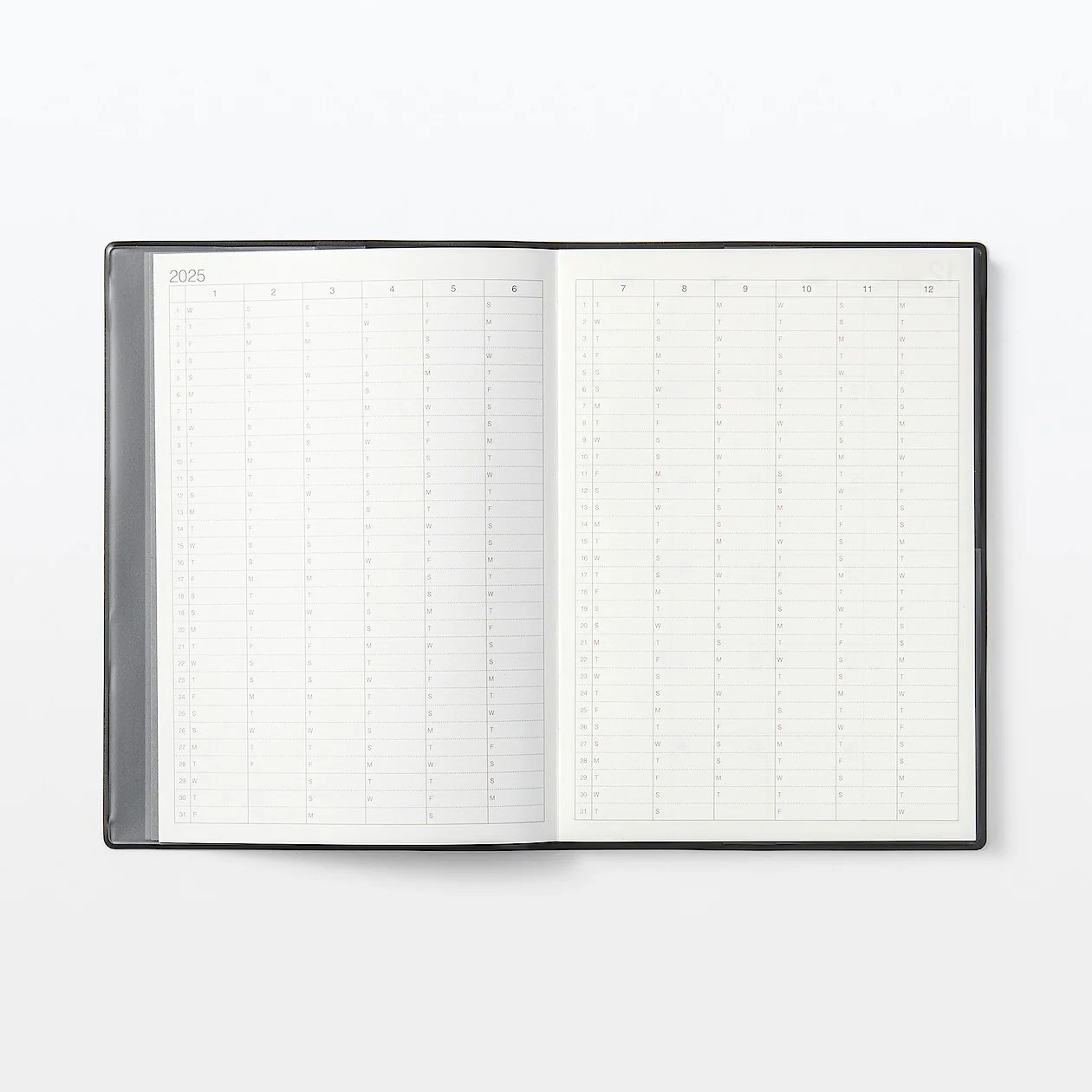 Muji 2025 Aylık/Haftalık Planlayıcı (Pzt-Pazar) - B6 Ajanda - Koyu Gri