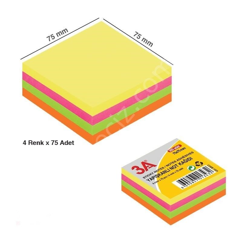 Kampanyalı Yapışkanlı Not Kağıdı Neon 4 Renk 75x75mm