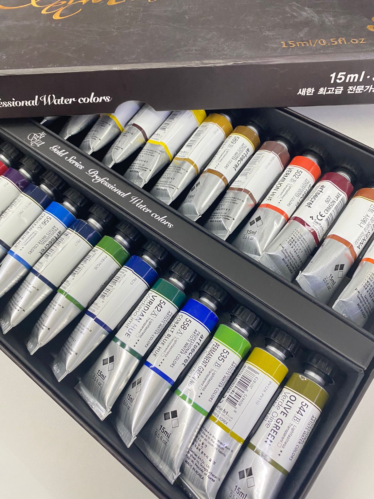 Kampanyalı Kore Malı Profesyonel Kalite  32'li Büyük Boy 15ml Tüp Suluboya Seti. Art Secret Gold Series, Professional Watercolors