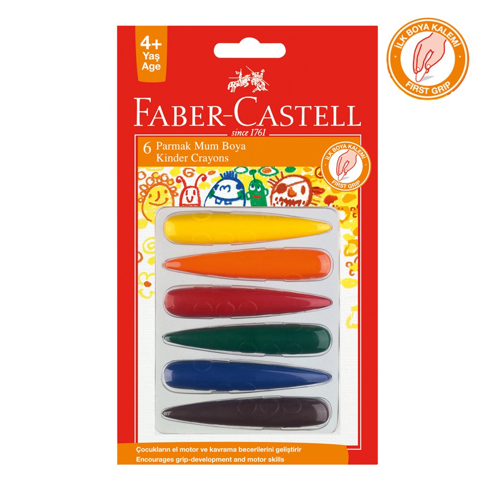 Faber Castell Çocuklar için, İz Bırakmayan, Zehirsiz, Parmak Mum Boya 6 Renk