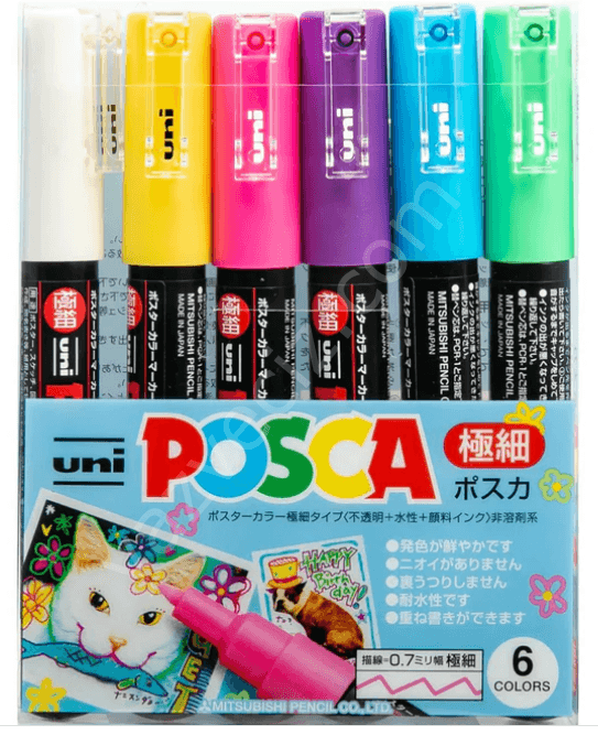 Uni Posca  6'lı 0.7mm Akrilik Marker Seti