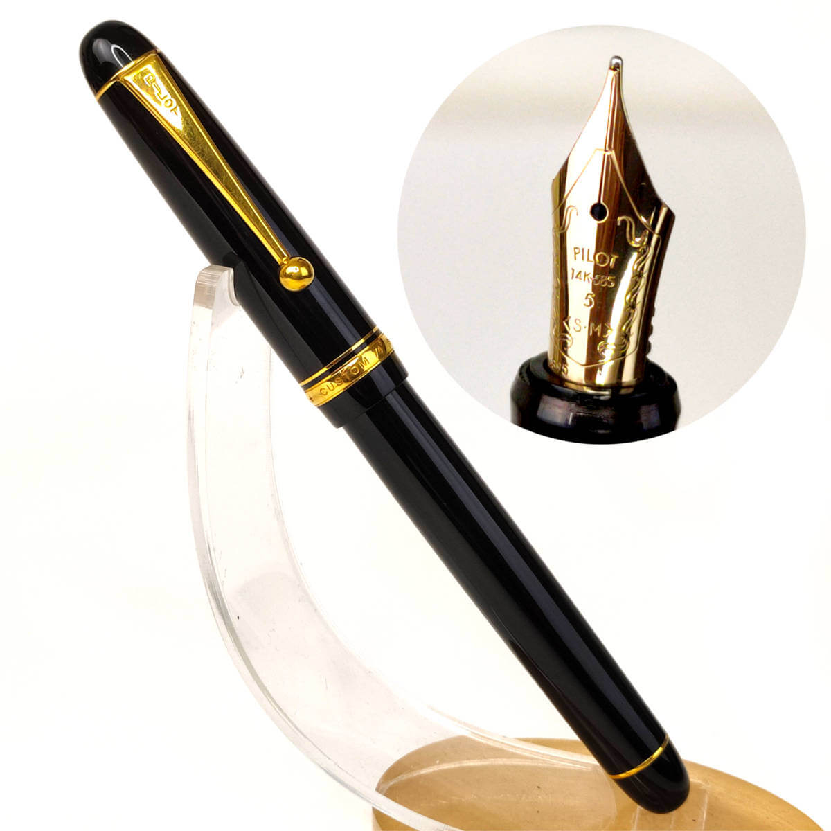 Pilot Custom 74 Altın & Siyah Dolma Kalem 14K Altın SM Uç