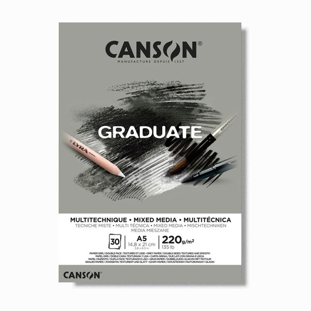 Canson  Graduate Karışık Medya Gri Çizim Defteri A5 220 gr.