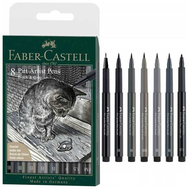 Faber-Castell Mürekkep Kalem Seti, Siyah & Gri, 8 Parça