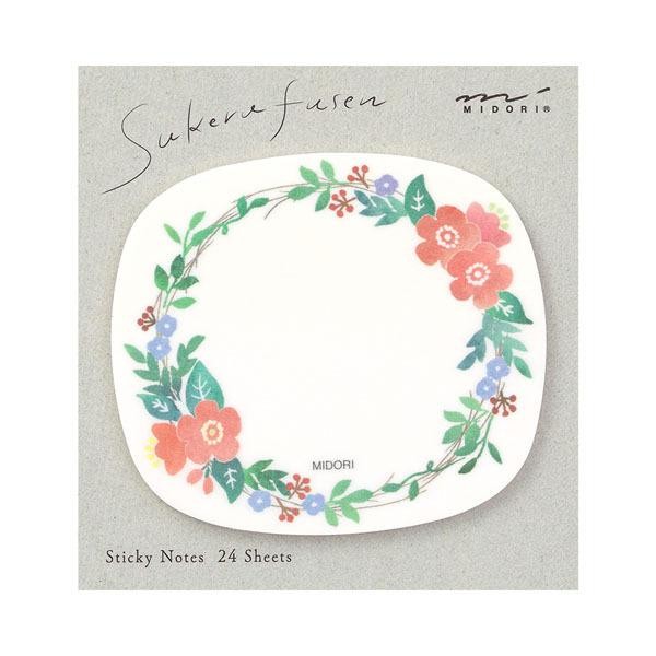 Midori Katanuki Fusen Sticky Notes Yapışkan not 20 yaprak - çelenk deseni