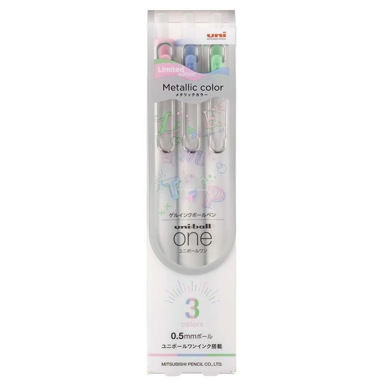 Uniball One Tükenmez Kalem 0.5mm Jel Mürekkep Pırıltılı 3 Renk Set