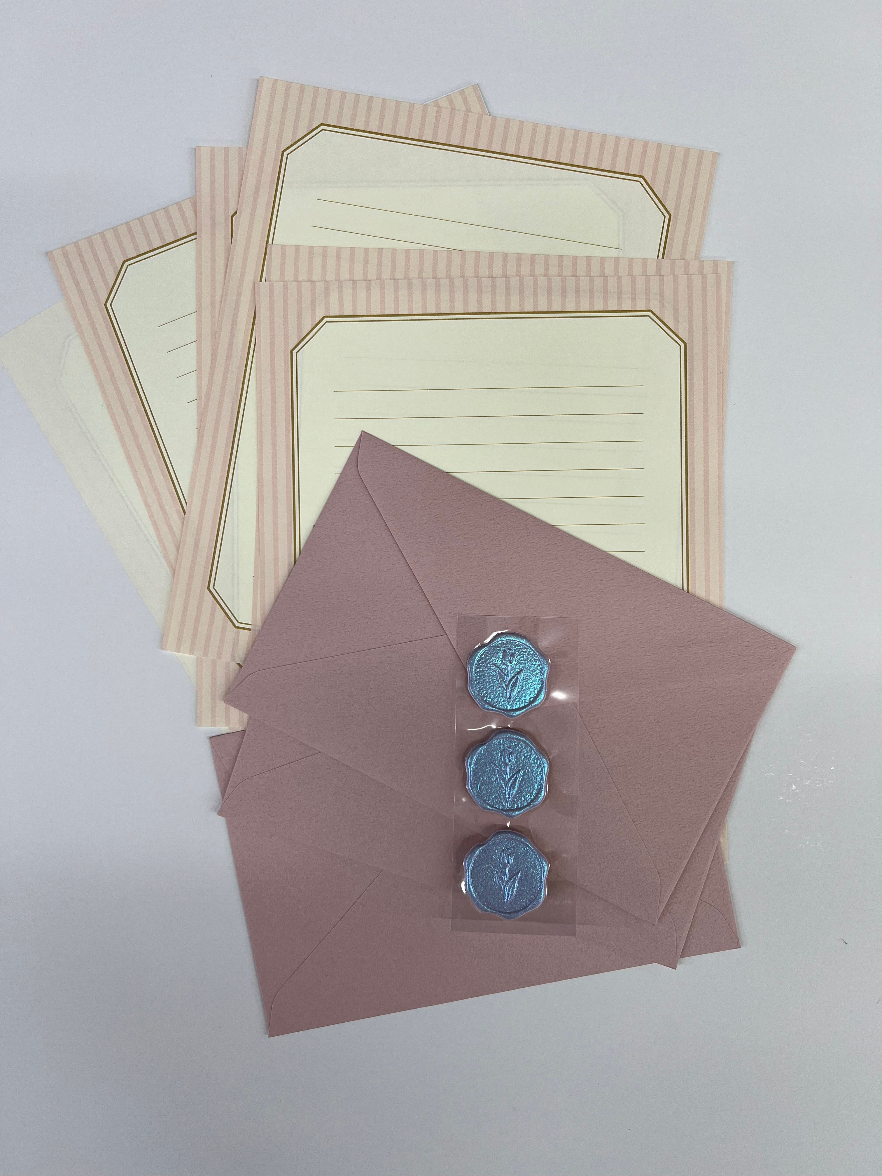 Japon Pembe Mektup Seti - Kağıt , Zarf , Mühür Sticker