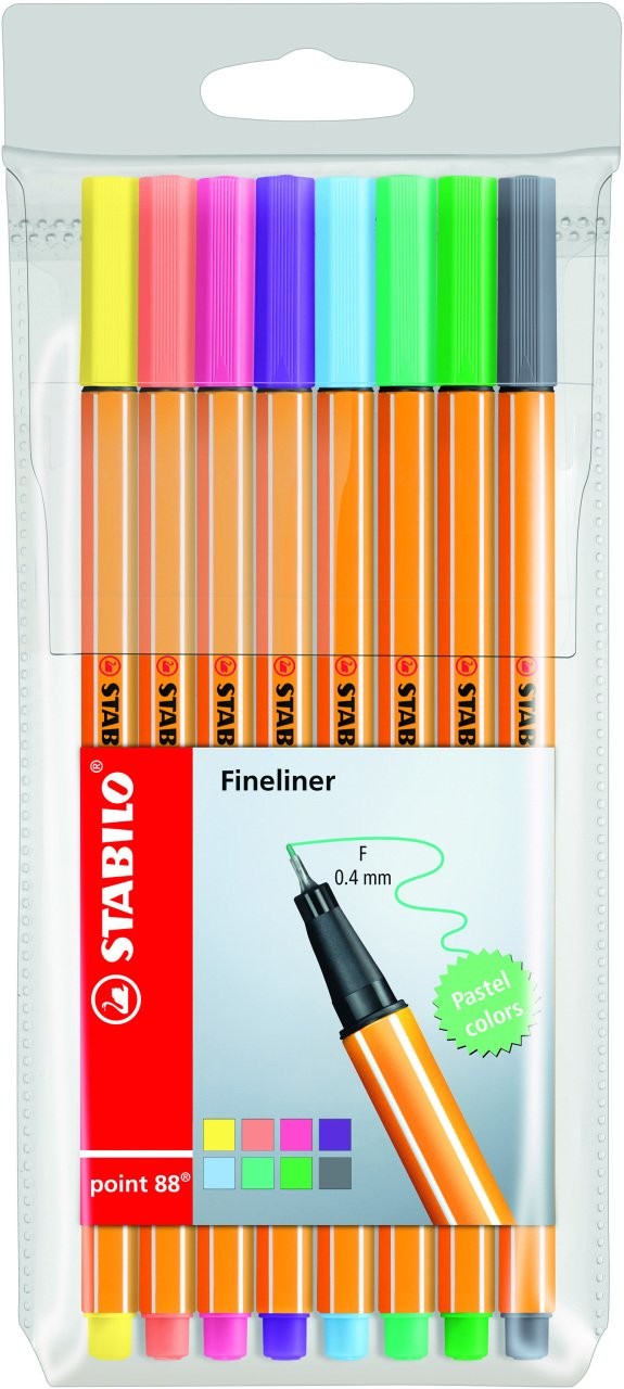 stabilo point 88 fineliner 0.4 mm 8'li pastel kalem seti