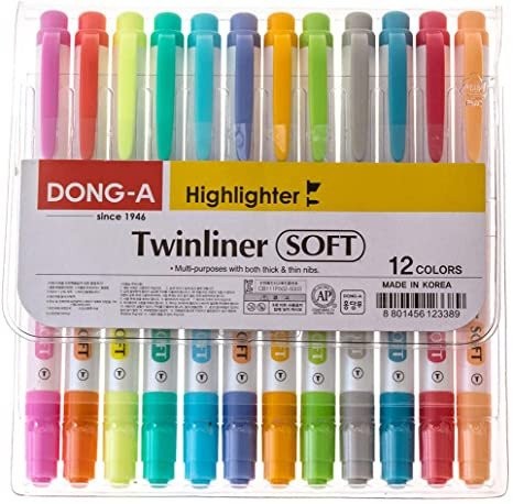 DONG-A TWİNLİNER SOFT HİGHLİGHTER FOSFORLU KALEM SETİ ÇİFT TARAFLI 12'Lİ