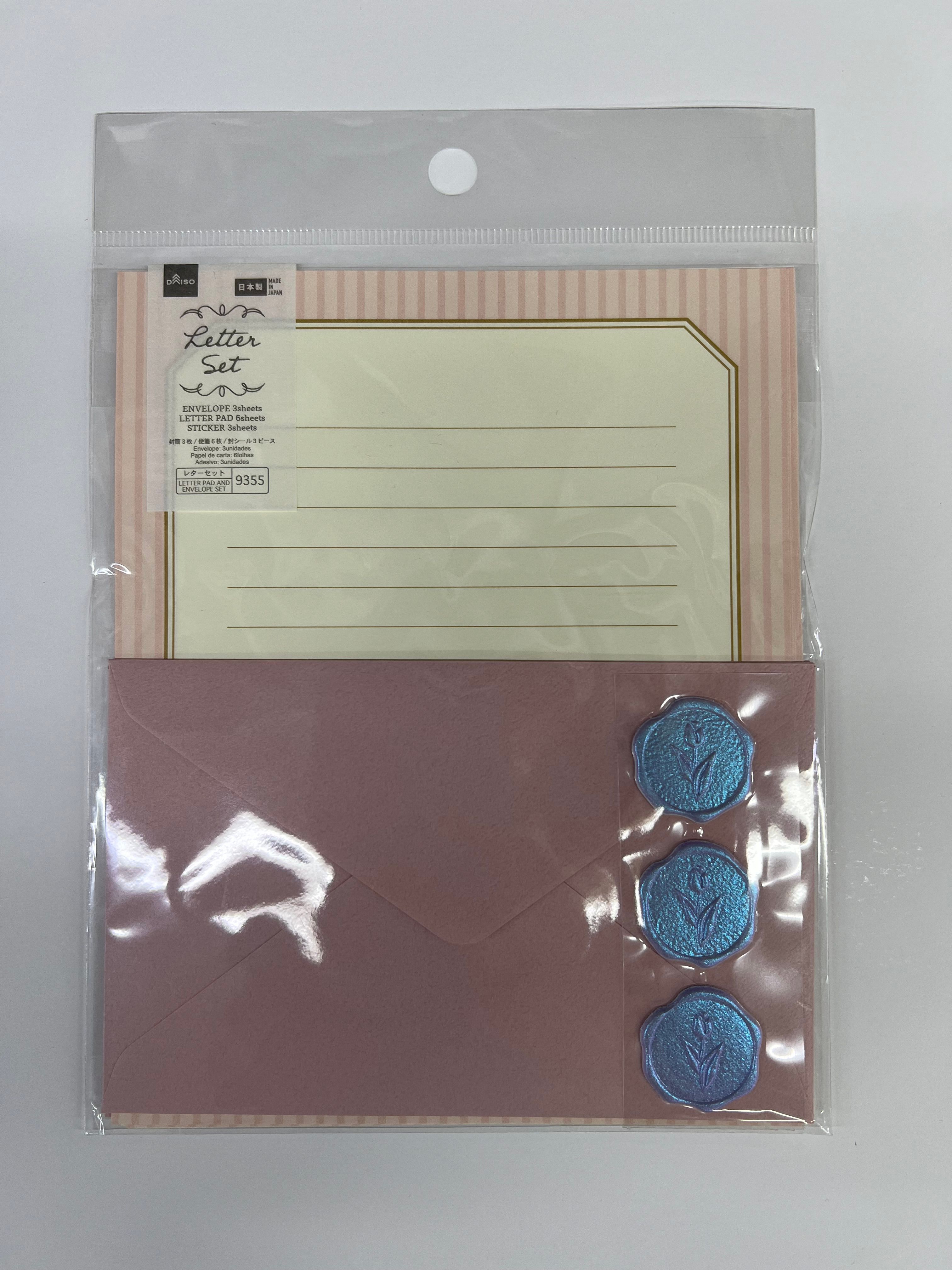 Japon Pembe Mektup Seti - Kağıt , Zarf , Mühür Sticker