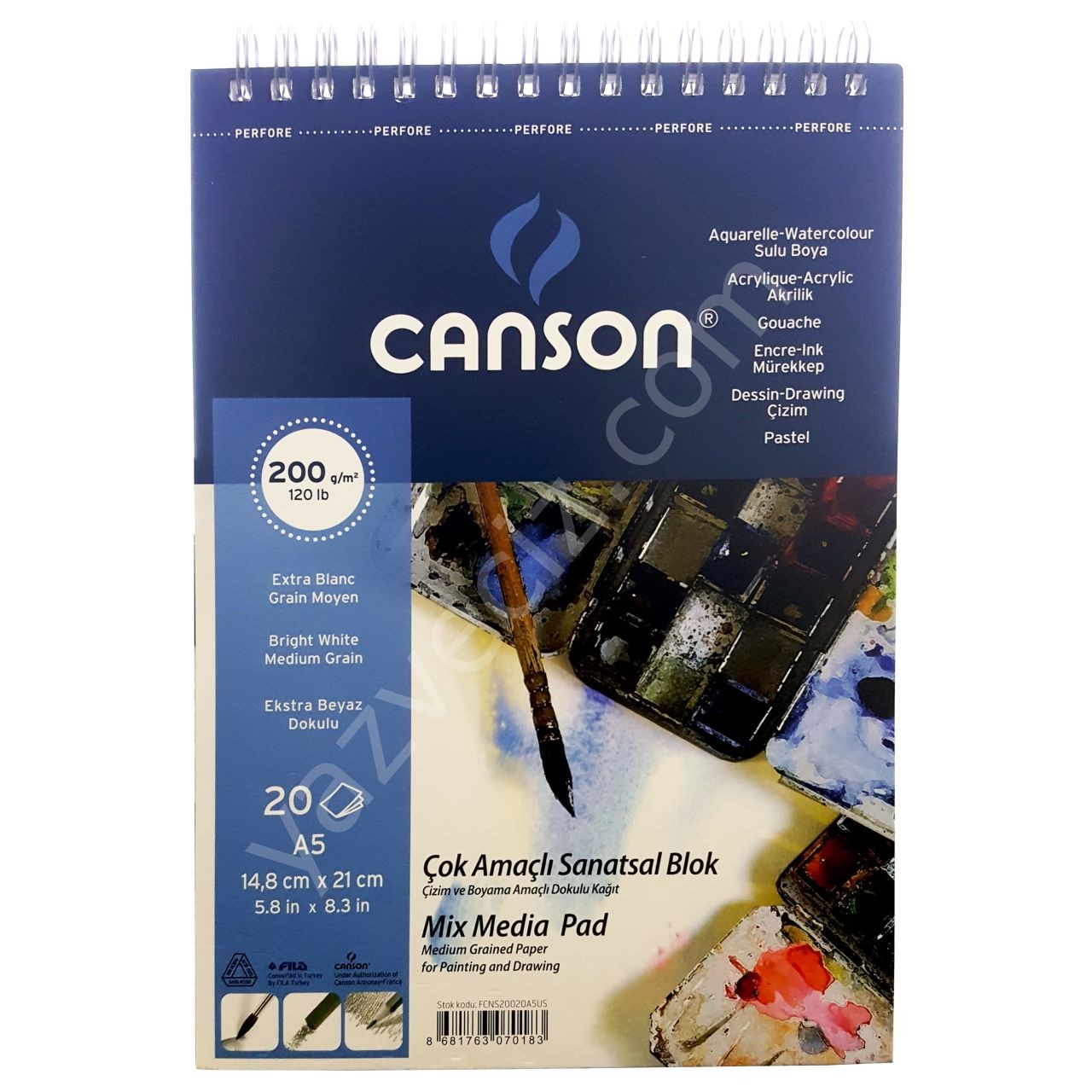 Canson Mix Media Pad Çok Amaçlı Resim Defteri (A5) 200gr 20 Sayfa