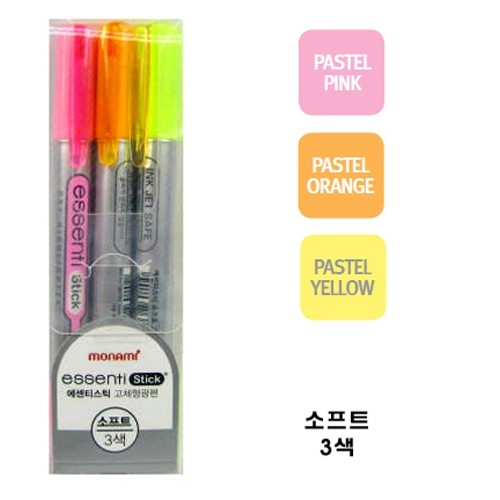 Kampanyalı Kore Monami Essenti Stick 3lü Pastel Fosforlu Kalem Set, Jel Fosforlu Kalem