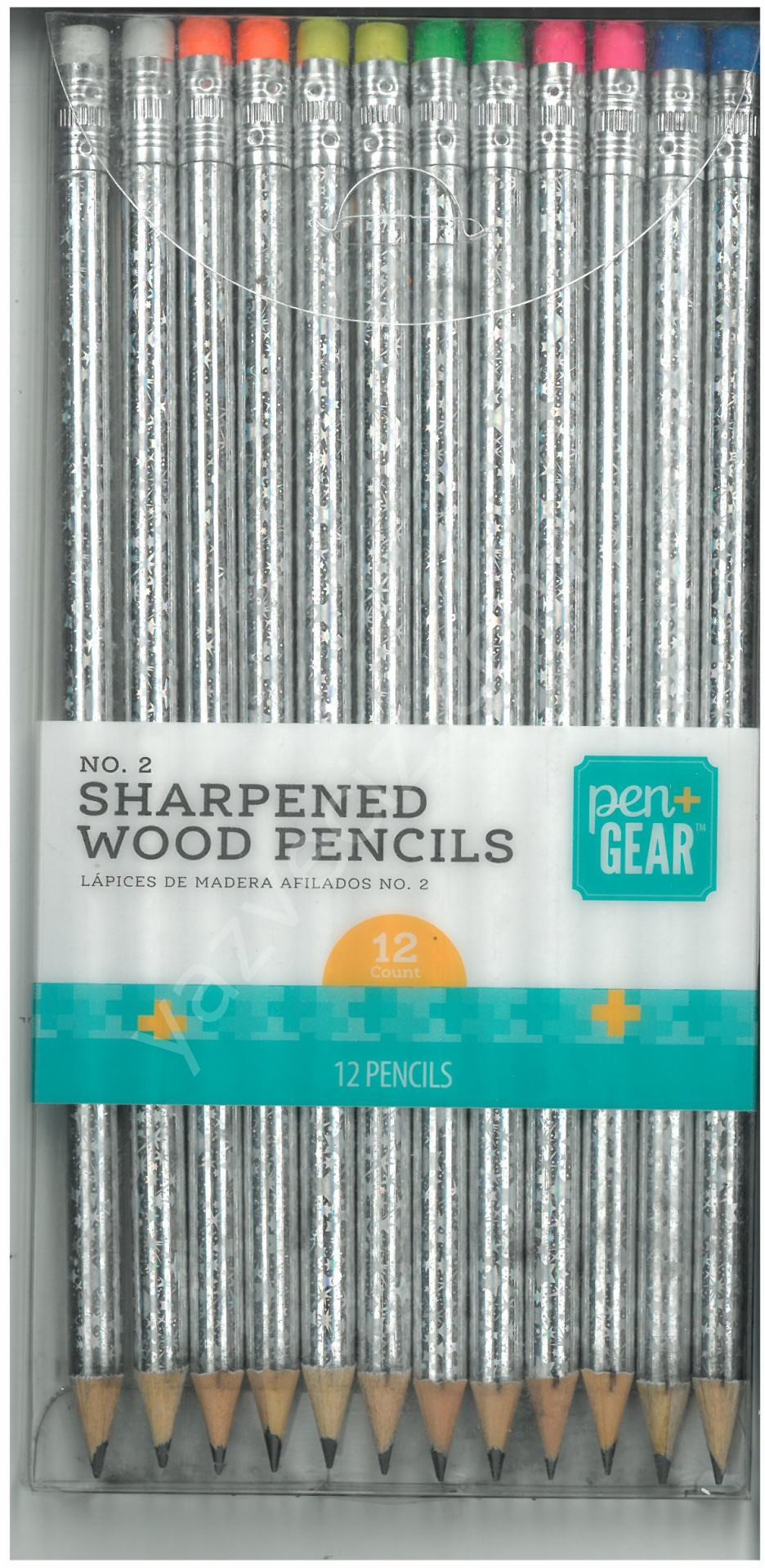 Pen Gear Sharpened Wood Pencils, Yıldızlı Metalik Kaplama Kurşun Kalem 12'li Set. Arkası Silgili.HB derece