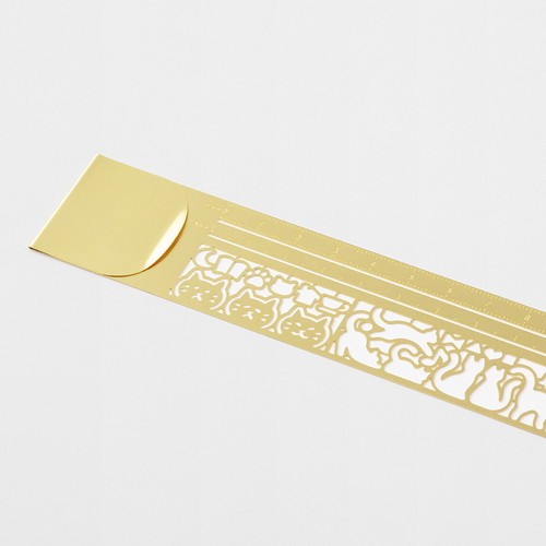 Midori Clip Ruler kedi deseni Pirinç Şablon Cetvel