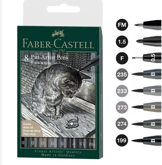 Faber-Castell Mürekkep Kalem Seti, Siyah & Gri, 8 Parça