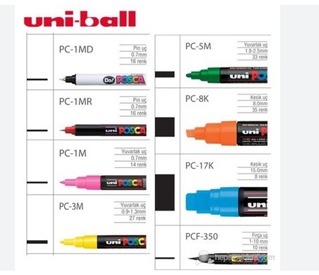 Uni Posca PC-17K - 8 Renk - Extra Broad - Chissel Tip 15mm