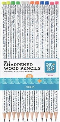 Pen Gear Sharpened Wood Pencils, Yıldızlı Metalik Kaplama Kurşun Kalem 12'li Set. Arkası Silgili.HB derece