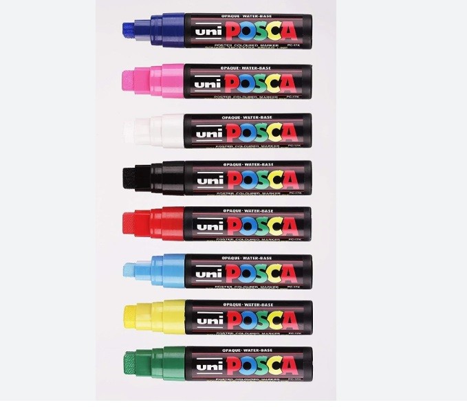 Uni Posca PC-17K - 8 Renk - Extra Broad - Chissel Tip 15mm