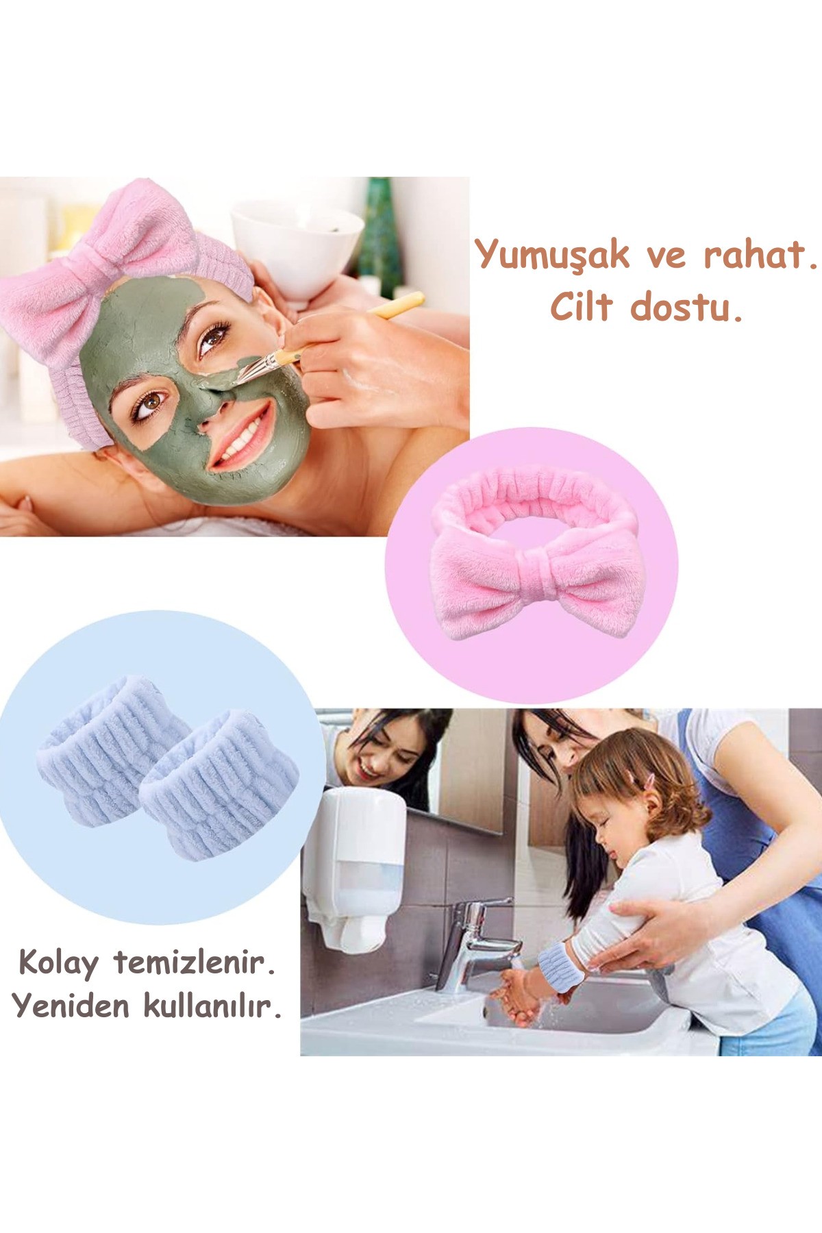 Soft Saç Bandı Ve Bileklik Makyaj Uygulama Seti Fuşya