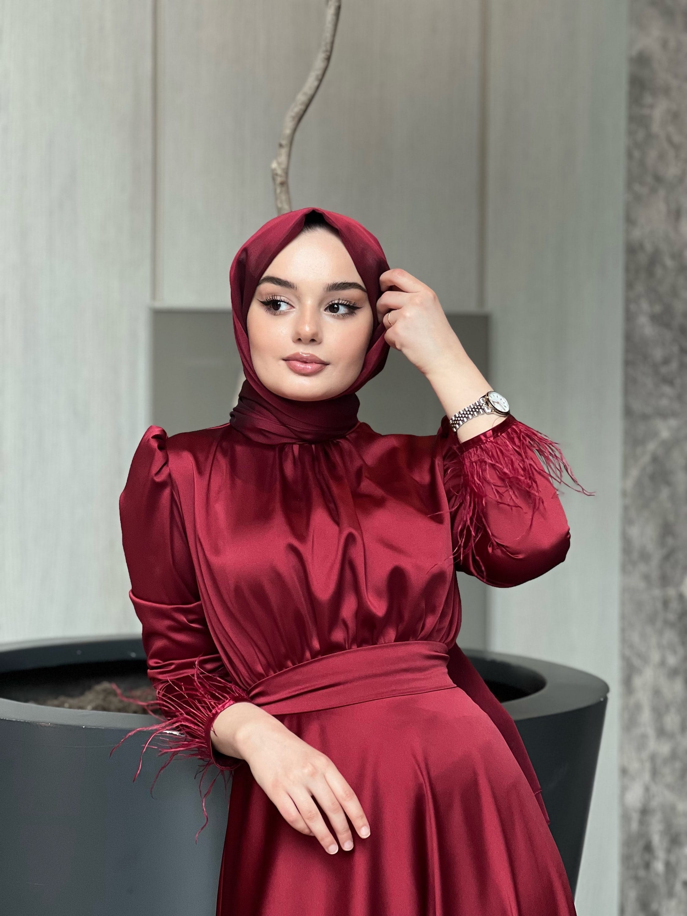 SOFİA Abiye Elbise  - BORDO main variant image