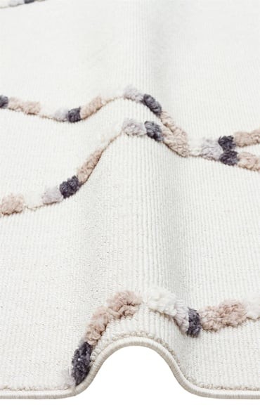 TERRA 04 WHITE BEIGE Hav Toz Vermez Yumuşak Dokulu Etnik Örgü Desenlere Sahip Modern İskindinav Halı