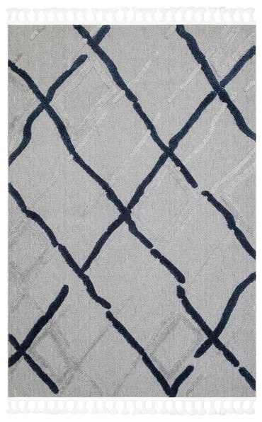 TERRA 03 GREY NAVY Toz Vermez Yumuşak Dokulu Etnik Örgü Desenlere Sahip Modern İskindinav Halı