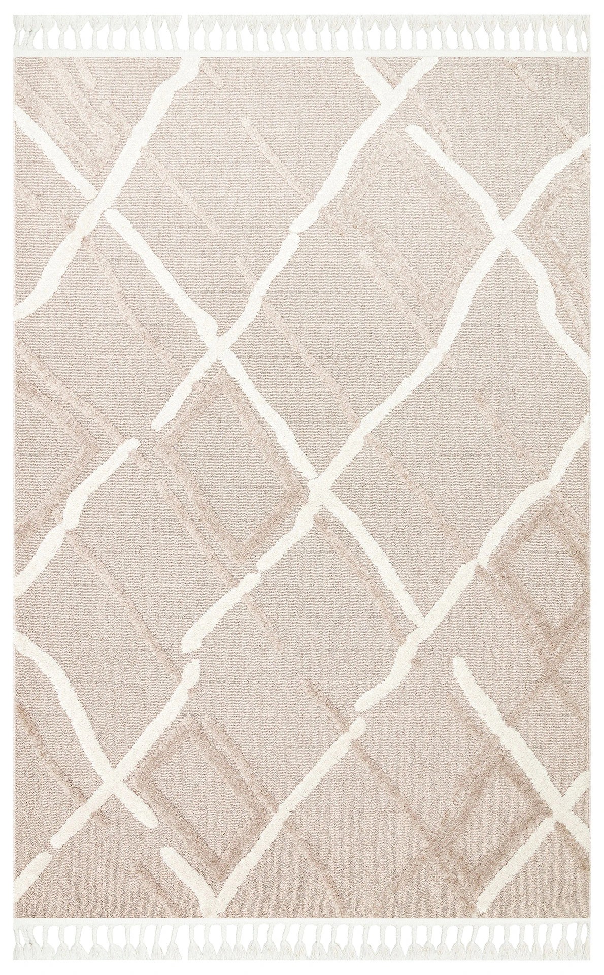 TERRA 03 BEIGE WHITE Hav Toz Vermez Yumuşak Dokulu Etnik Örgü Desenlere Sahip Modern İskindinav Halı