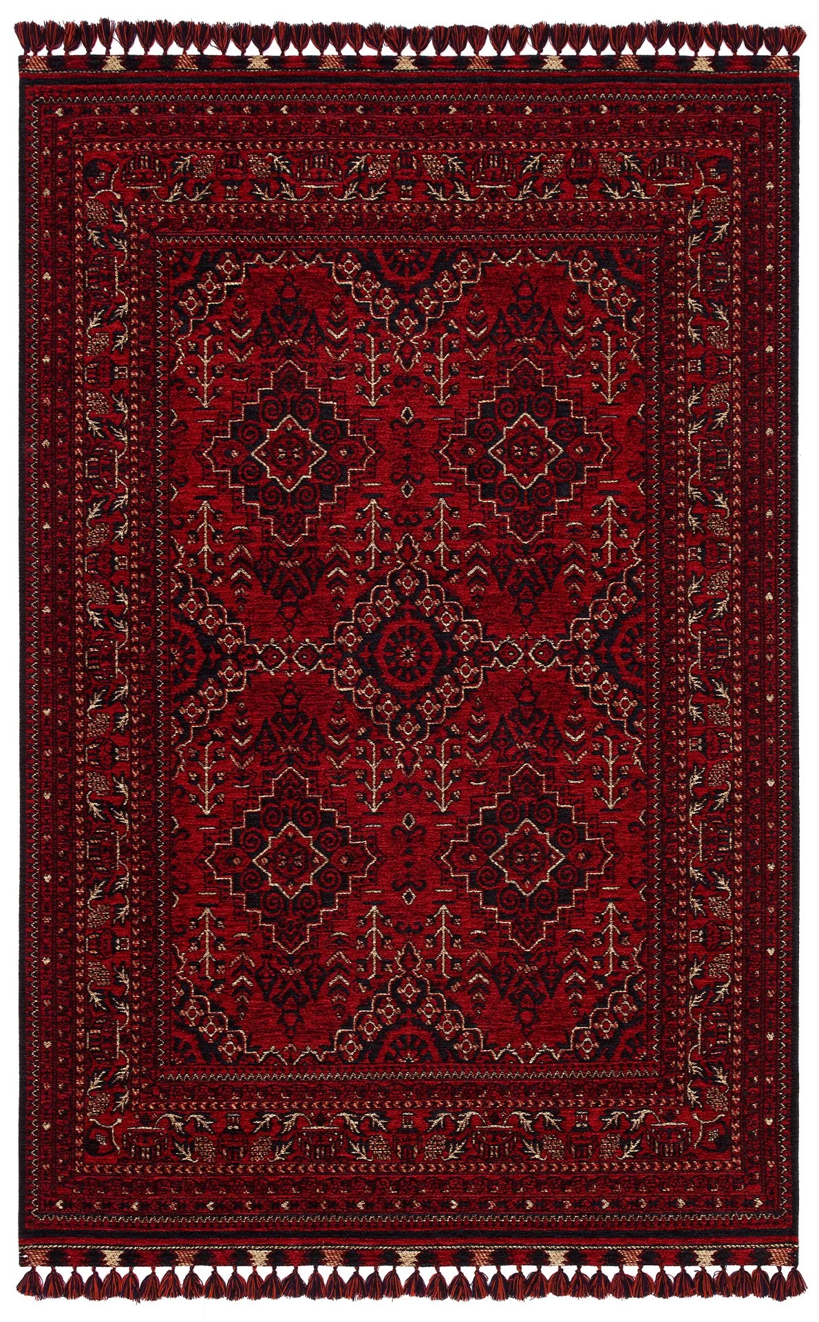 Türkmen 05 RED Afgan / Yağcıbedir Desenli Hav Toz Vermez Yıkanabilir Kaymaz İnce Dokuma Halı
