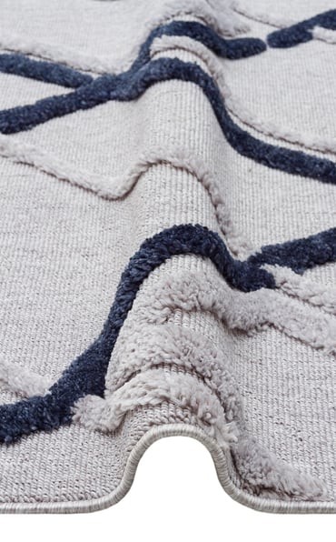 TERRA 03 GREY NAVY Toz Vermez Yumuşak Dokulu Etnik Örgü Desenlere Sahip Modern İskindinav Halı