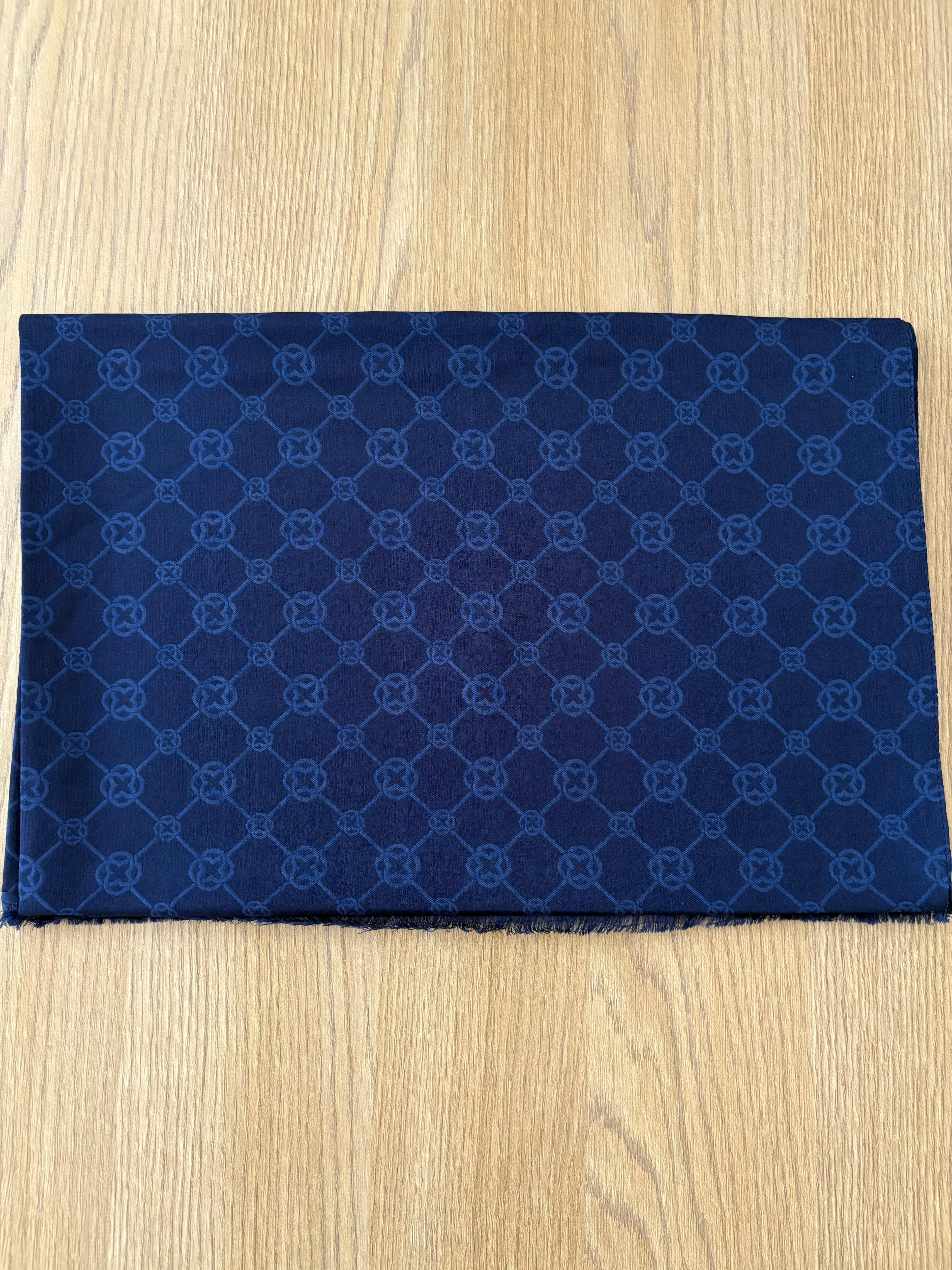 Aker Lacivert/Mavi Elegance Monogram Şal