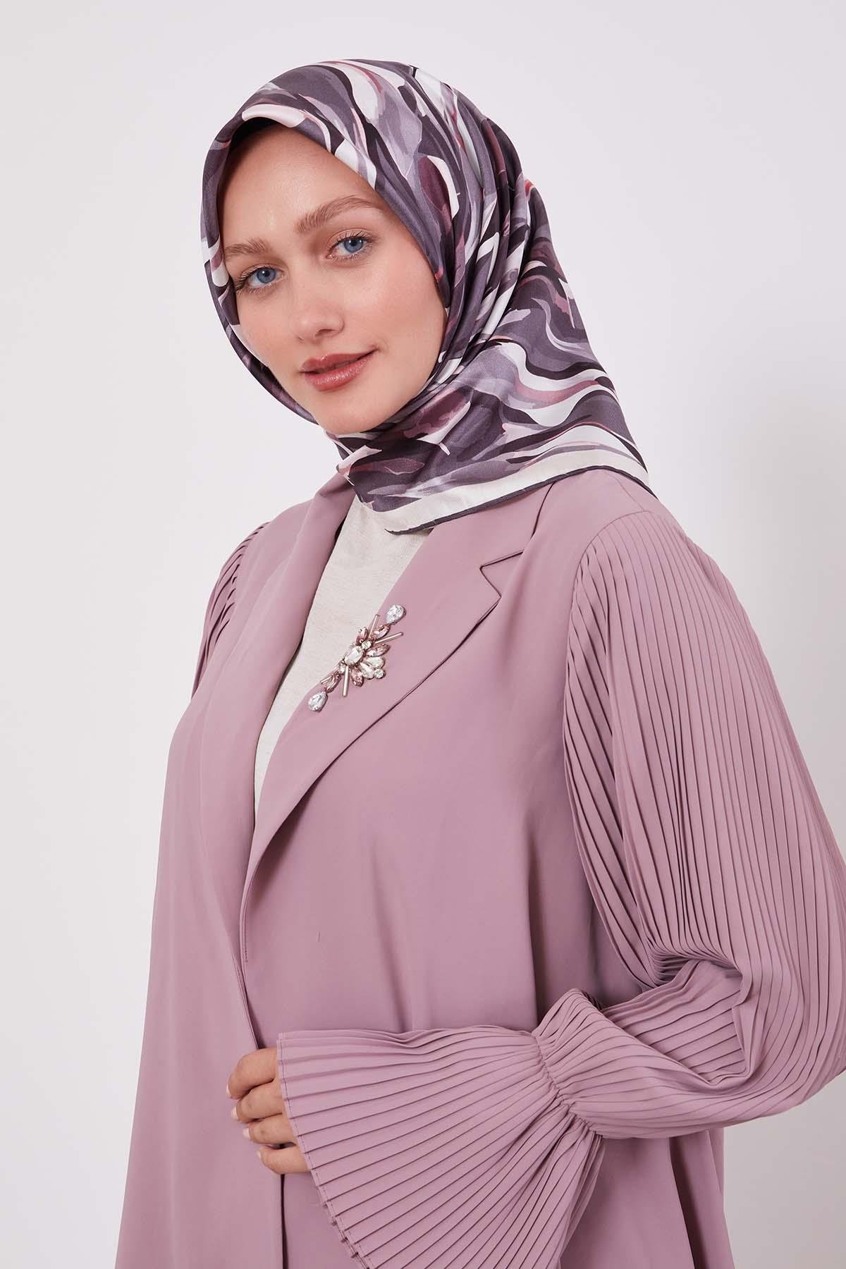 Levidor K.Mor Ebruli Desen Twill İpek Eşarp image