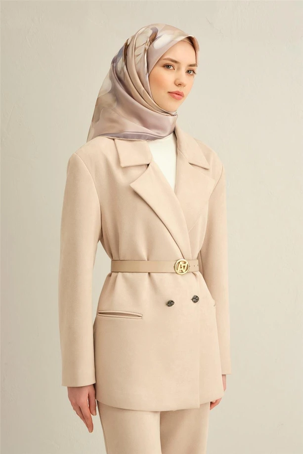 Armine Çiçek Desenli Saf İpek Sura Eşarp image