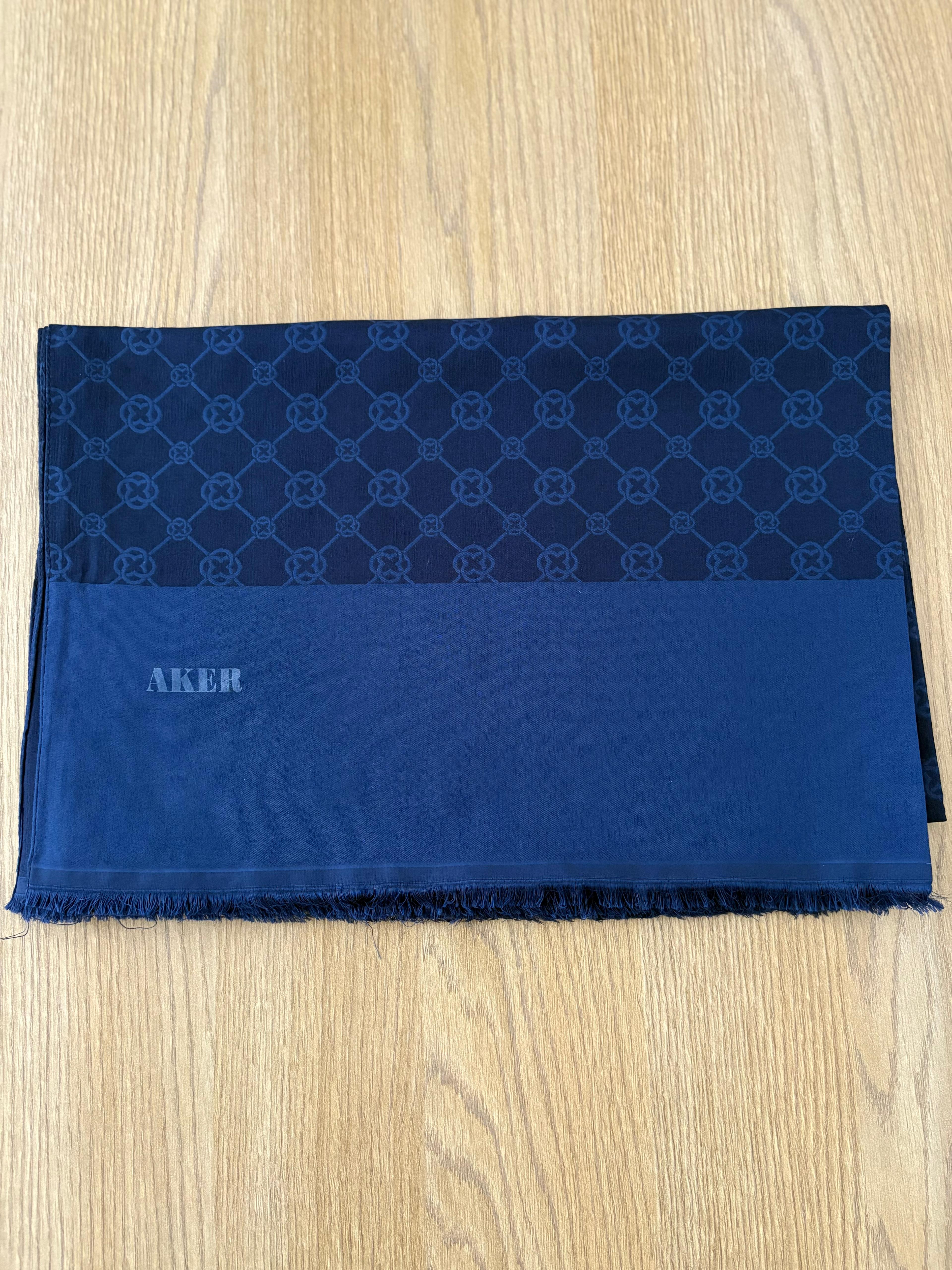 Aker Lacivert/Mavi Elegance Monogram Şal image