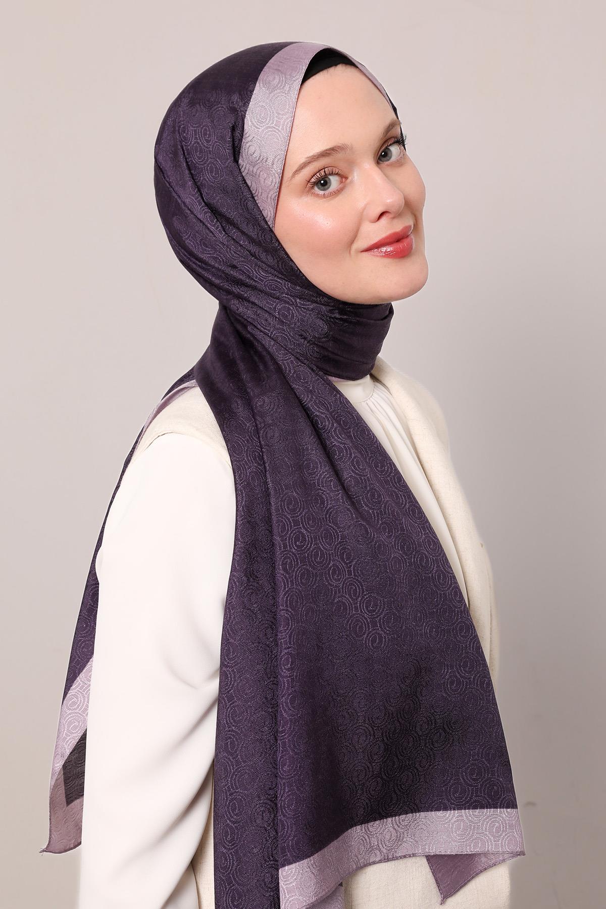 Levidor Koyu Menekşe Halka Desen Monogram Şal