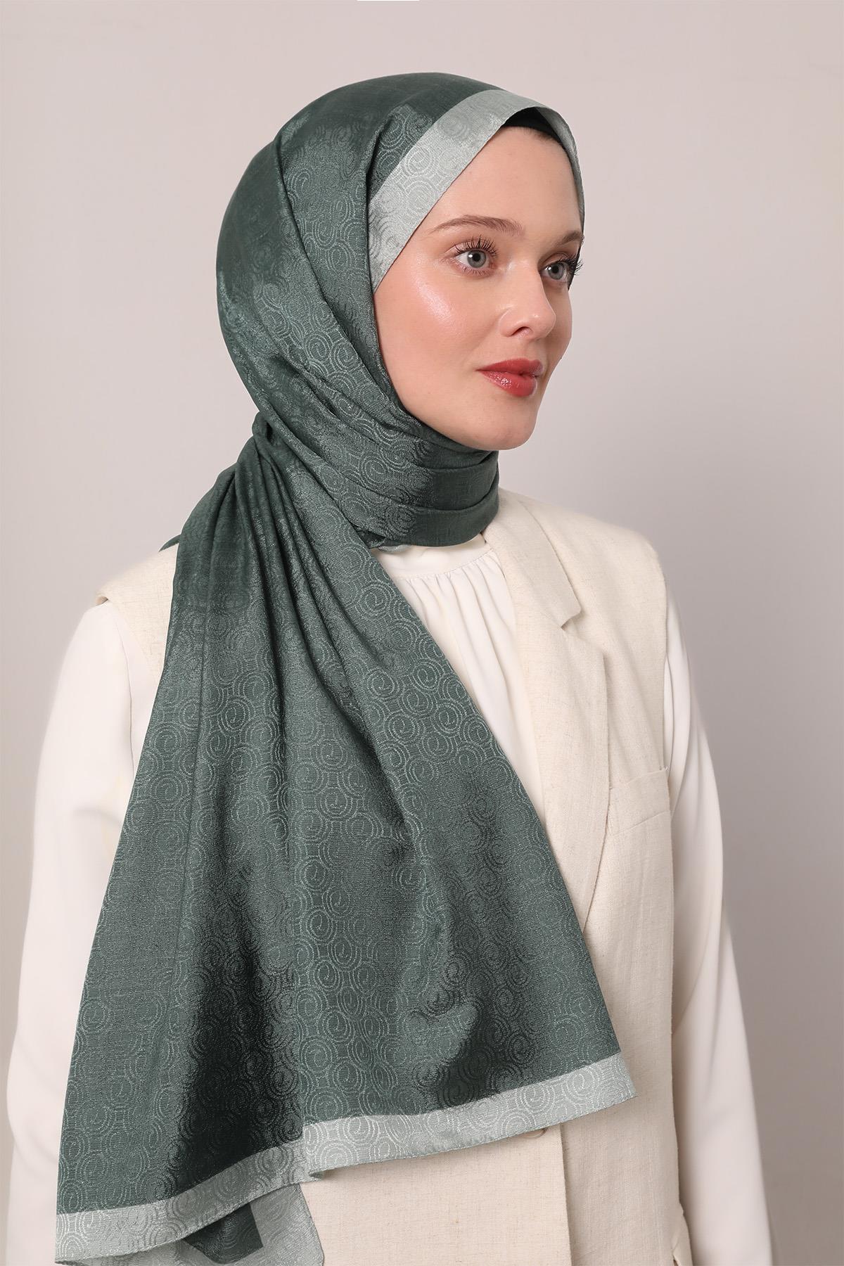 Levidor Yosun Yeşili Halka Desen Monogram Şal