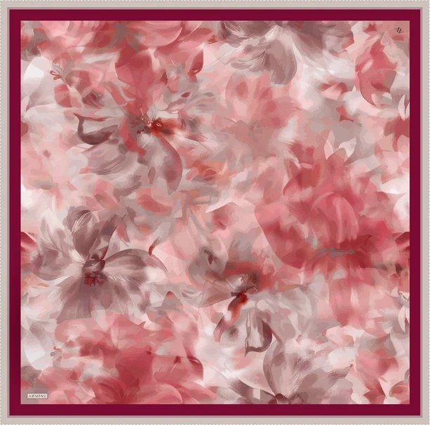 Armine Çiçek Desenli Saf İpek Twill Eşarp 
