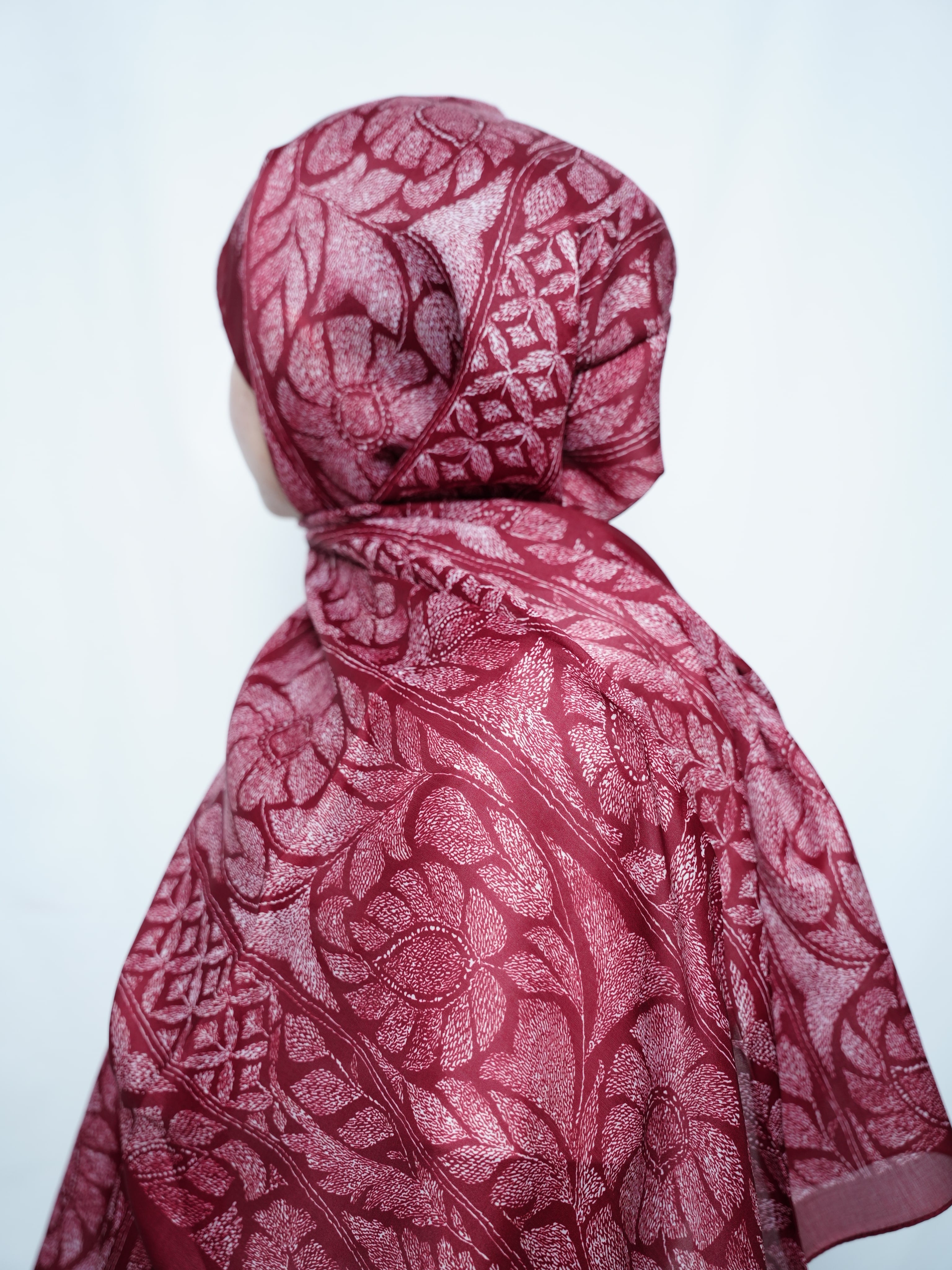 Emproyal Yaprak Desen Pamuk Vual Şal - Bordo main variant image